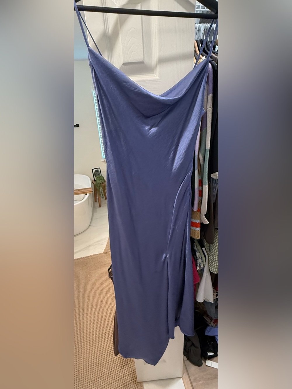 Lush Slate Blue Satin Slip Dress